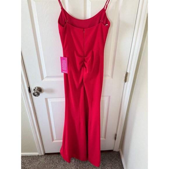 Betsy & Adam Red Spaghetti Strap Christmas Grown Cut-Out Formal Gown Size 6 - Picture 11 of 16